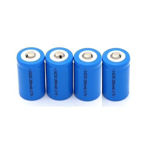 PLMKONUYQ 4pcs 3.7V 280mAh 14250 Rechar Button Top Large Capacity for,LED,Mini Fans etc.for LED flashlights, headlamps, Power Tools, etc. Suitable for LED flashlights, Electric Toys, and Razors