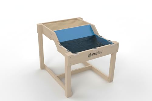 Plum Play Sandy Cove Sand and Water 2-in-1 Table for Kids - Dual Level Sensory Activity Station & Wooden Sandpit - Includes Protective Cover - Outdoor Garden Play Set for Toddlers & Children