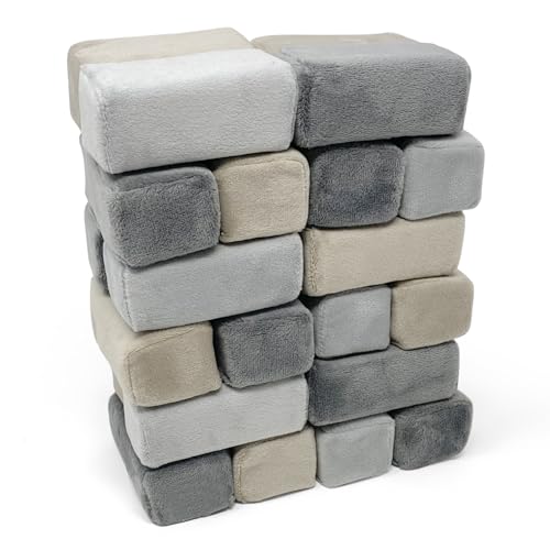 Plush Blocks Mini Foam Building Blocks for Kids (24-Blocks) - Soft Building Blocks for Toddlers, Plush Stackable Foam Blocks, Indoor Play Toy for Kids, Stacking & Sensory Play Set (Castle Rock)