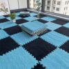 Plush Interlocking Carpet Tiles 8PCS Interlocking Jigsaw Foam Tiles, Plush Foam Floor Mat, DIY Jigsaw Puzzle Mat, Non-Slip Interlocking Carpet(Dark Blue+Black)