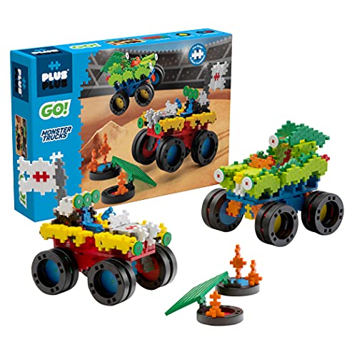 PLUS PLUS GO! Monster Trucks,600 Pieces - Model Vehicle Building Stem Toy, Interlocking Mini Puzzle Blocks for Kids - Birthday Gifts for Boys & Girls