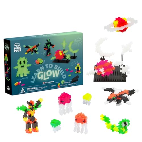 PLUS PLUS Learn to Build, Glow in the Dark Mix 400 Pieces - Mini Waffle Blocks Building Set, Stem Toys for Kids - Sensory Bin Fillers & Math Manipulatives Classroom Must Haves, Gifts for Boys & Girls