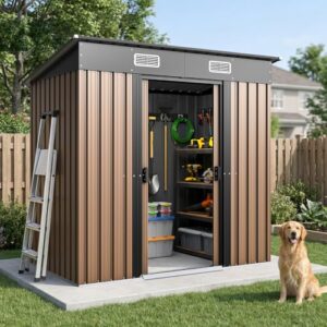 PMEIXU 6x4FT Metal Outdoor Storage Shed with Lockable Sliding Door