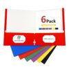 pmybupo 6 Pack Two Pocket Folders,Paper Folders with Pockets Fit 8.5 x 11 Letter Size Paper,6 Rainbow Colors File Folders Business Card Slot,Back to School Supplies.