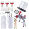 Pneumatic Paint Spray Gun for Cars with High Atomization, 10 No-Clean Cups, Pressure Regulator, and Paint Spraying Tools