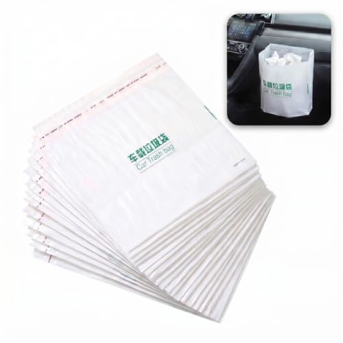 Pniwuno 20 PCS Space-Saving Hanging Car Trash Bags, Car Easy Stick-On Disposable Leakproof Garbage & Vomit Bag, PE Leak-Proof Vehicle Garbage Bag, Universal for Car, Truck, RV, Office (White)