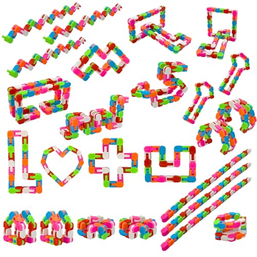 Poartsda 24 Pack Wacky Tracks Snap and Click Fidget Toys Bulk for Party Favors Puzzles Kids, Back to School Students Gift, Classroom Rewards, Birthday Goodie Bag Fillers, Rainbow Toys for Boys & Girls