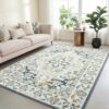 Poboton Vintage Persian Rug 2x6 Print Distressed Carpet Grey Multi Thin Rug Chenille Mat Lightweight for Kitchen Living Room Bedroom Dining Room