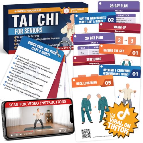 POCAZONE Tai Chi for Seniors Over 60 — Safe & Easy 10-Minute Gentle Standing Flows with 46+ Illustrated Exercise Cards, Step-by-Step Video Tutorials & 28-Day Plan to Stay Active and Feel Confident