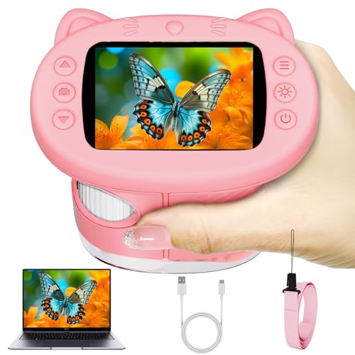 Pocket Kids Microscope, 1000X Handheld Microscope for Kids w/2.4'' Screen, Photo Video Mini Portable Microscopes Science Edu Digiscope, Christmas Birthday Gifts Ideas for Kids Ages 3-12
