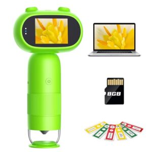 Pocket Microscope for Kids with 2inch IPS Screen, Leipan 16MP Mini Digital Microscope 1000X, 1080P Magnifier with 8 LEDs, Compatible with PC, Includes 8GB Card