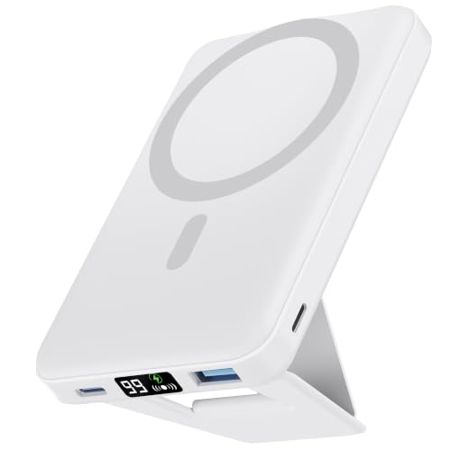 podoru for Magsafe Power Bank, Foldable 10000mAh Wireless Battery Pack with USB-C Cable & LED Display 22.5W PD Fast Charging Magnetic Portable Charger for iPhone 17/16/15/14/13/12 Series-White