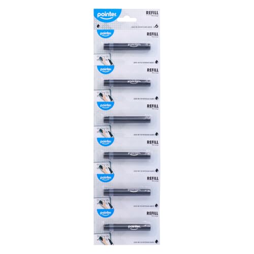 Pointer Whiteboard Marker Refills – Black Liquid Ink Refill Cartridges for Dry Erase Markers, Quick-Dry, Smooth Flow, Easy Refill System for Office, School & Classroom Use – 6 Pack