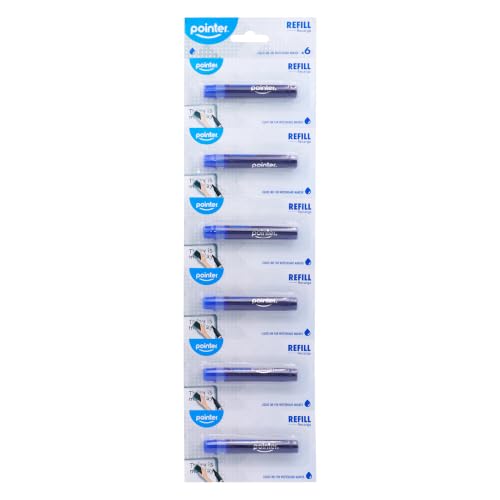 Pointer Whiteboard Marker Refills – Blue Liquid Ink Refill Cartridges for Dry Erase Markers, Quick-Dry, Smooth Flow, Easy Refill System for Office, School & Classroom Use – 6 Pack
