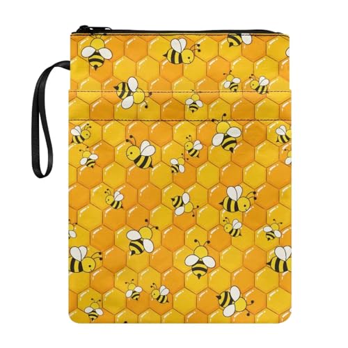Pointodoor Bees Book Sleeve for Book Lovers with Strap Washable Fabric Book Protector Pouch Paperback Hardcover Book Cover Storage Bag for Teen Adult Book Lover, 11.4 x 8.7 Inch