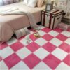 POJGVU 10 Pcs Square Interlocking Floor Mat, Plush Puzzle Foam Floor Mat, Fluffy Area Rug, Soft Rug for Living Room Bedroom,Rose Red+White