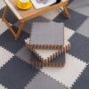 POJGVU 18 Foam Interlocking Carpet Tiles, Cuttable Square Shaggy Mat, Non-Slip Foam Pile for Soft Climbing,Dark Gray+Light Gray+Beige