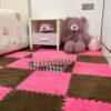POJGVU 8 Interlocking Floor Mats, Plush Foam Play Mats, Soft Plush Puzzle Rug for Bedroom Floor,Dark Coffee+Rose Red