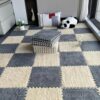 POJGVU Plush Foam Puzzle Mat, 10 Square Interlocking Foam Tiles, Fluffy Carpet for Living Room, Bedroom,Apricot+Gray