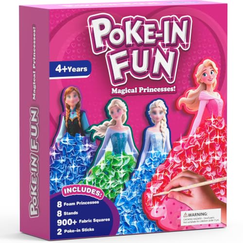 Poke Art Kit for Kids - Magical Princesses 8PCS Mess-Free Fabric Arts and Crafts Toys, DIY Poke-in Fun, Creative Activity Kits, Party Birthday Gifts for Girls Boys Ages 4, 5, 6, 7, 8, 9, 10 Years Old