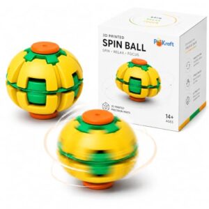 PoKraft 3D Printed Spin Ball Fidget Toy, Mechanical Spinning Fidget Ball for Stress Relief, Pocket Desk Toy for Work, Study, Travel and Commute, Ages 14+ (Yellow)