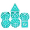 Poludie 7PCs DND Dice Set, Unique Window Lattice Pattern D&D Dice Set with Leather Dice Bag, Polyhedral Dice for RPG, Table Games (Cyan/White)