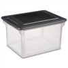 POMILER Plastic File Box Clear Storage Bins with Black Lids Letter or Legal-Sized File Storage Container, Stackable, Nestable