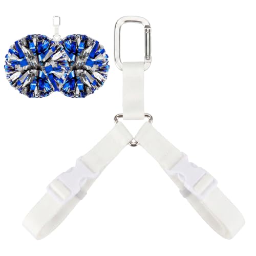 Pom Pom Holder Adjustable Cheer Bow Holder Backpack Strap for Cheerleaders, Bag Tag Cheerleading Accessories Essentials Tag Strap for Sports Cheer Team Teen Dance (Pom Poms Not Included) (White)