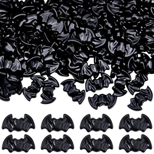 PONABEADIY 1 Box 100PCS Black Acrylic Bat Beads Plastic Halloween Fall Flying Bats Gothic Charm Opaque Spacer Loose Large Hole Bead for Jewelry Making Bracelets Necklaces Keychains DIY Craft Supply