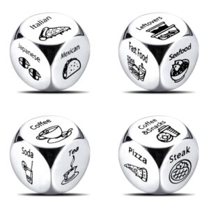 Ponpon 4Pcs Food Decision Dice, Metal Food Dice Game for Couples Girlfriend Boyfriend Wife Husband on Anniversary Valentines Day Birthday Date Night