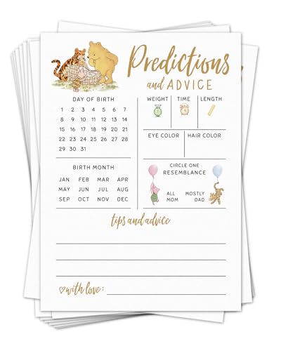 Pooh Bear Baby Predictions and Advice Cards for New Parents, Classic Pooh Baby Shower Games, Fun Gender Reveal Games for Boys & Girls, 20 Cards
