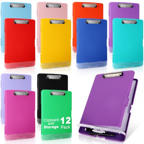 Poola Voidra 12 Pcs Colored Clipboard with Storage Bulk Heavy Duty Plastic Clipboard Folder with Pen Holder Waterproof A4 Nursing Clipboards Folder for Nurse Doctor Teacher Office, 14.3 x 10 x 1.1 in