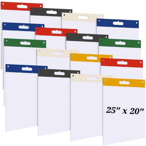 Poola Voidra 16 Pack Sticky Easel Pad, 25 x 20 Inch Flip Chart Paper for Teachers, Large Self Stick Easel Paper for Office School Classroom Supplies, Teacher Anchor Chart, 20 Sheets/pad