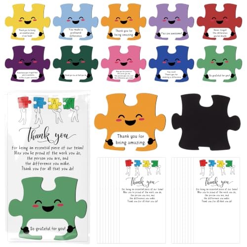 Poola Voidra 40 Sets Team Appreciation Gifts for Employees Staff Puzzle Piece Fridge Magnets Thank You Team Building Cards Back to School Gifts for Teachers Office Teamwork (Inspirational)