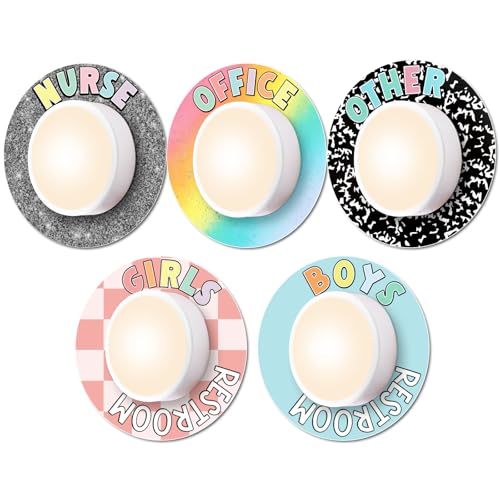 Poola Voidra 5 Set Magnetic Classroom Hall Pass Light System Hall Passes System for Push Bathroom Pass Classroom Decor Push Light Passes for Elementary Teacher Nurse Office Restroom(Rainbow)