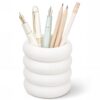 Poola Voidra Aesthetic Desk Organizer Boho Pen Holder Modern Pencil Holder Beige Plastic Makeup Brush Organizer for Office Desk Accessories Stylish Home Office Art Decor Supplies(Wavy)