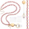 Poola Voidra Beaded Lanyard for ID Badges Pink Chinoiserie Floral Neck Lanyard with Retractable Badge Reel Key Beads Bow Charm Cute ID Card Holder Chains Gifts for Women Teachers Nurses Office Staff