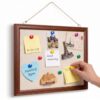 Poola Voidra Magnetic Linen Bulletin Board Wooden Frame Magnetic Board for Wall Farmhouse Hanging Metal Bulletin for Display Magnetical Letter Refrigerator Photo Number Note (14 x 10 Inch,Wood Color)