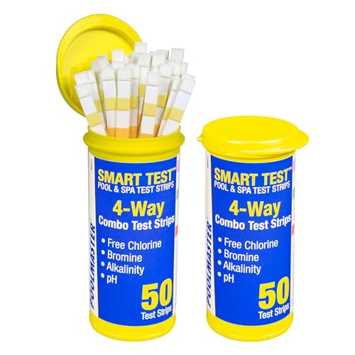 Poolmaster 4-Way Swimming Pool & Spa Test Strips, 100 Count Total, Easy-to-Read Results, Fast, Accurate Chlorine, Bromine, Alkalinity & pH Testing for Pools, Spas & Hot Tubs, Made in the USA