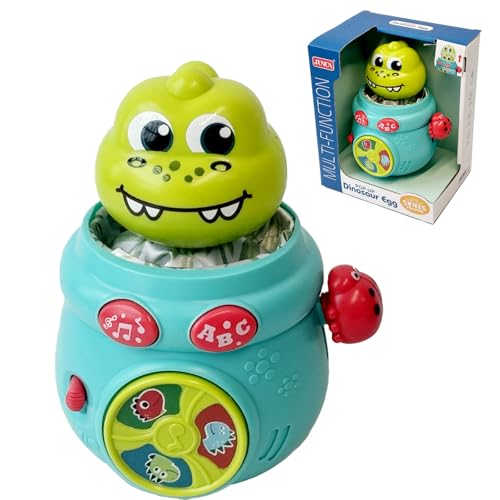Pop-Up Dinosaur Toy with Music & Sounds, Interactive Cause and Effect Baby Toy with Buttons & Spinning Wheel, Early Learning Activity Toy for Toddlers 18 Months+, Gift for Boys Girls