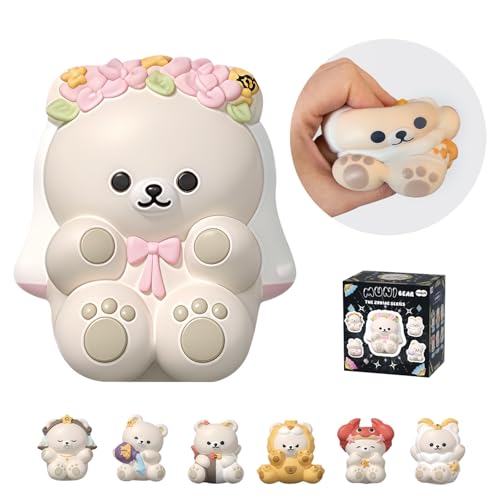 Popobox Zodiac Squeezable Series Blind Box Figure, Random Design Bear Slow Rising Squishy Toy, Cute Stress Relief & Fidget Toy Party Favors for Gift ( About 4.33" )