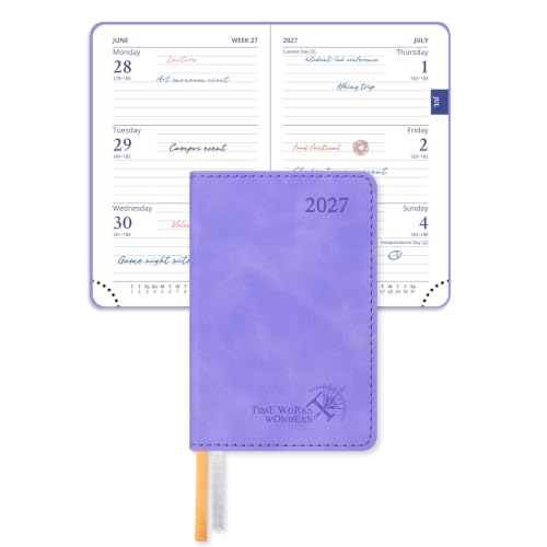 POPRUN Small Pocket Calendar 2027 for Purse, Mni Size Pocket Planner, Mini Size 3" x 4.5", Pocket Weekly Planner (JAN 2027-DEC 2027) Weekly and Monthly Overview, Soft Cover - Lilac