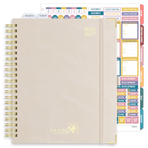 POPRUN Teacher Planner 2026-2027, Letter Size 8.5"x 11", Monthly and Weekly Calendar, July 2026 - June 2027, Hardcover Planner Notebook, Spiral Bound, Teacher Classroom Supplies - Beige