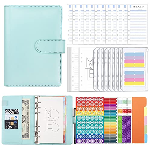 Portable Binder Notebook Kit Refillable Binder Budget Planner Loose-Leaf Journal Notepad for Adult Scheduling Journaling Budget Planner with Stickers Labels Cash Envelopes Wallet and Monthly Bill