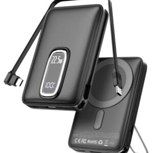 Portable Charger & Power Bank for MagSafe: Built-in USB-C, Foldable Stand