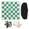 Portable Chess Checkers Set, Folding Roll Up Travel Board Game, PU Leather Chessboard with Zipper Storage Bag, Outdoor Indoor Games for Kids Adults Family
