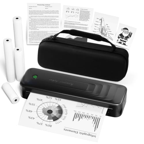 Portable Printers Wireless for Travel, Wireless Bluetooth Inkless Thermal Printer For 8.5" X 11" Letter & A4 Thermal Paper, Compact Printer for Phone Laptop, with Carry Case & 4 Rolls Thermal Paper