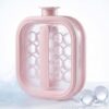 Portable Silicone Ice Ball Maker Kettle, 2-In-1 Flat Collapsible Sphere Cube Mold & Drink Flask with Lid, Spherical Storage Cup, Kitchen Popsicle Gadget for Home & Travel, 17/19 Grid (Pink 19 Grid)