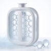 Portable Silicone Ice Ball Maker Kettle, 2-In-1 Flat Collapsible Sphere Cube Mold & Drink Flask with Lid, Spherical Storage Cup, Kitchen Popsicle Gadget for Home & Travel, 17/19 Grid (White 19 Grid)