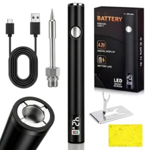 Portable Soldering Iron Cart Pen, Cordless Soldering Iron Kit with LED Screen, 510 Thread Universal Connector, 3 Temp Ceramic Heating, USB-C Rechargeable, Beginner Welding Tool for Electronics Repair